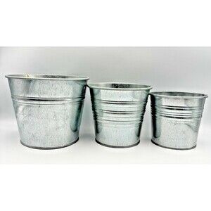 3 Ikea Socker Galvanized Tin Buckets Sm, M, L for art or office supplies, plants